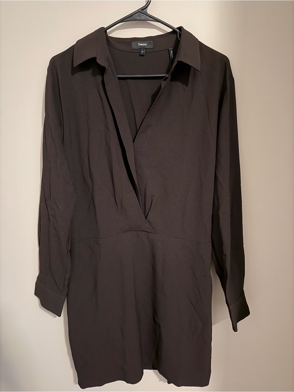 Theory The Good Collection Rosina Long-Sleeve Shirt Dress in Mink - Picture 8 of 8